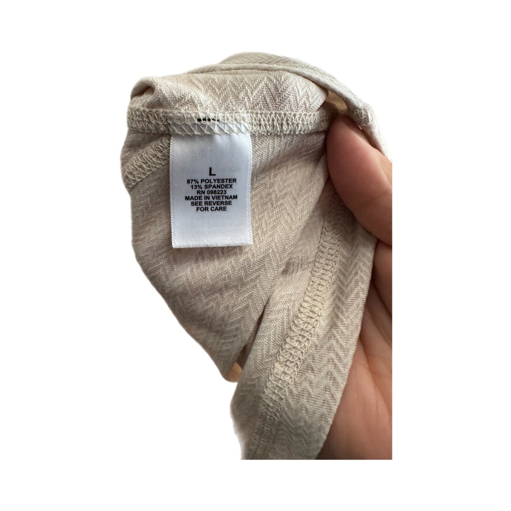 BCG Pullover Top Women Large Beige Excellent 1/4 Zip Chevron Thumbhole Active - Picture 6 of 7